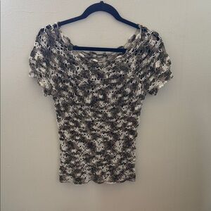 Crochet Short-Sleeve Women's Top - White and Brown